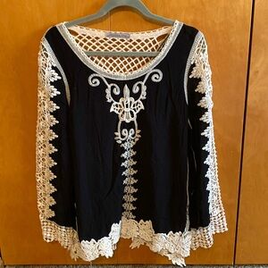 Arianna brand, black and cream Lacey long sleeved top.